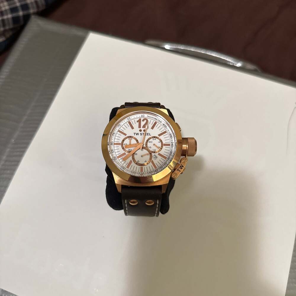 TW Steel CEO Canteen CE1019 Chronograph Rose Gold White Dial Leather Men's Watch